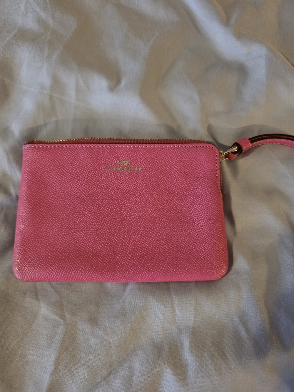 Coach Hot Pink Leather Wristlet Pouch with Gold Accent